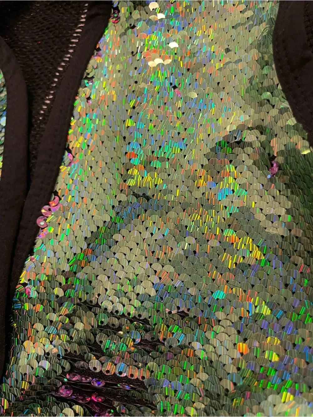 Black Sequin Tutu Dance Costume with Iridescent Green Sequin Vest